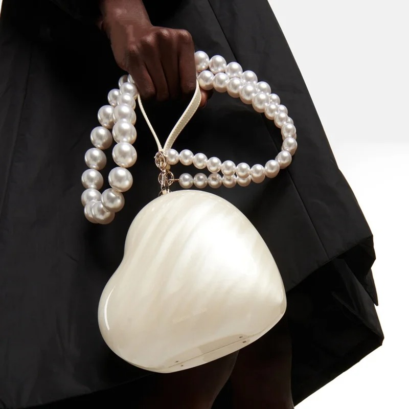 Luxury Bags Girls - Fashion Acrylic Hearts Evening Bag Pearl