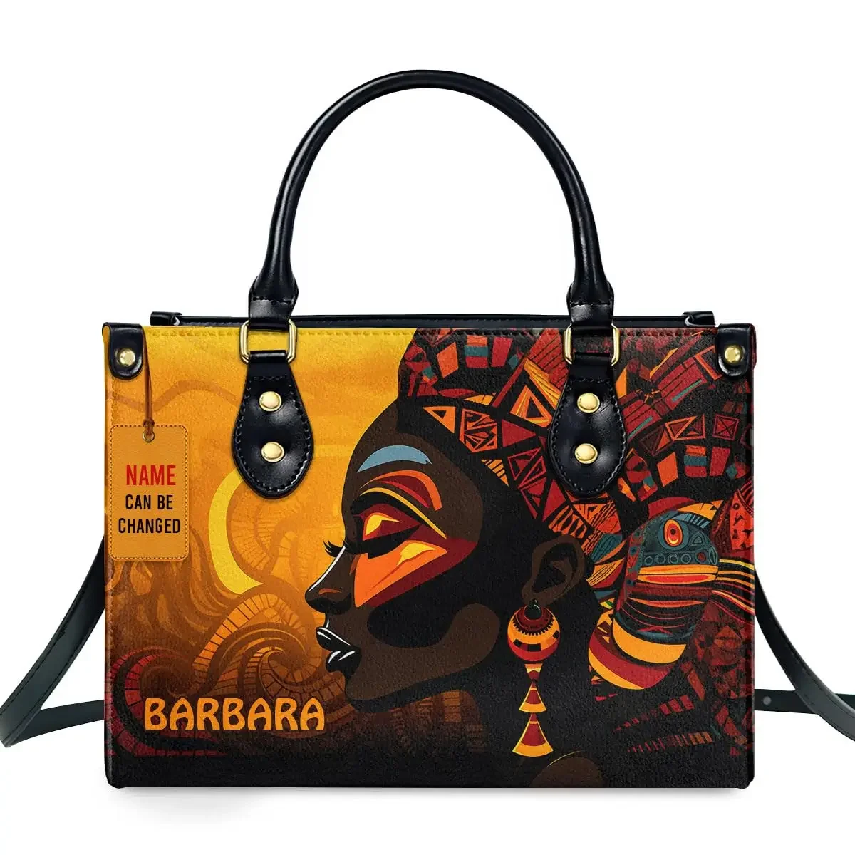 Luxury Bags Girls - African Girl Print Leather Handbag for